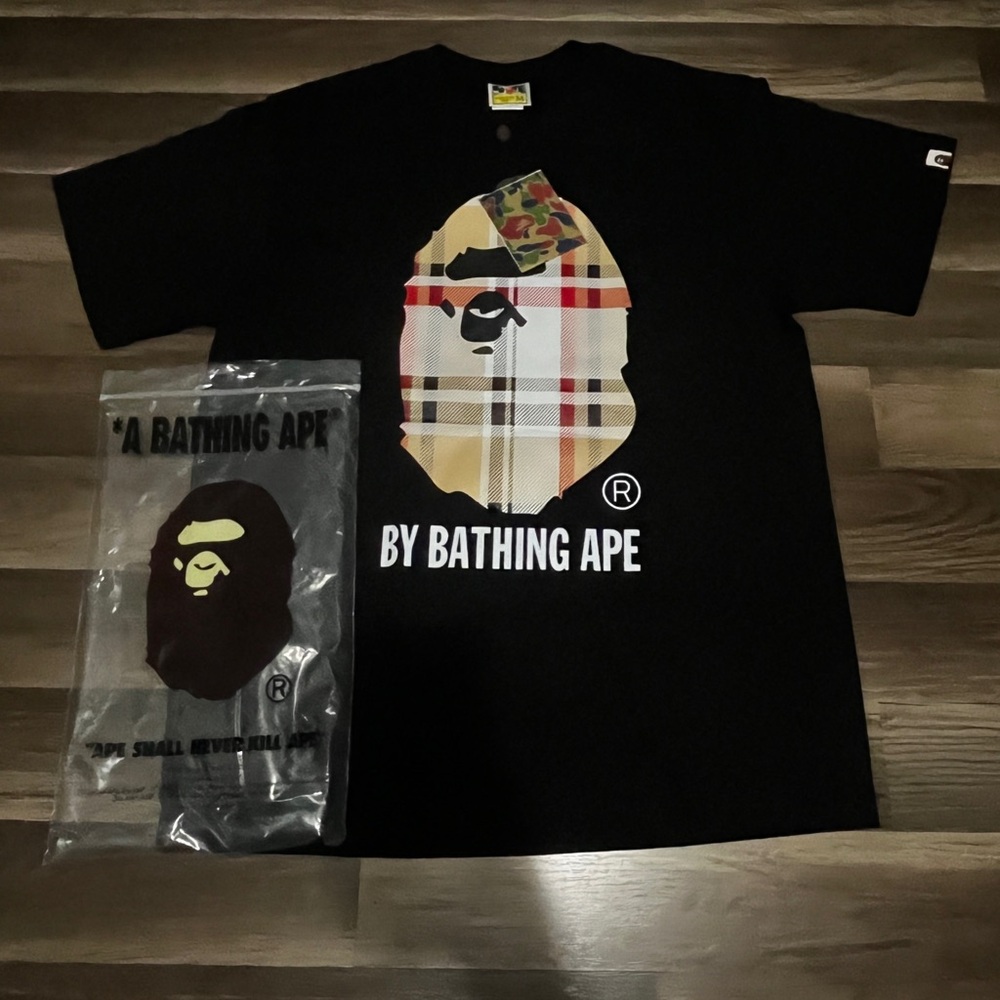Bape Black T-Shirt with Plaid Ape Head
